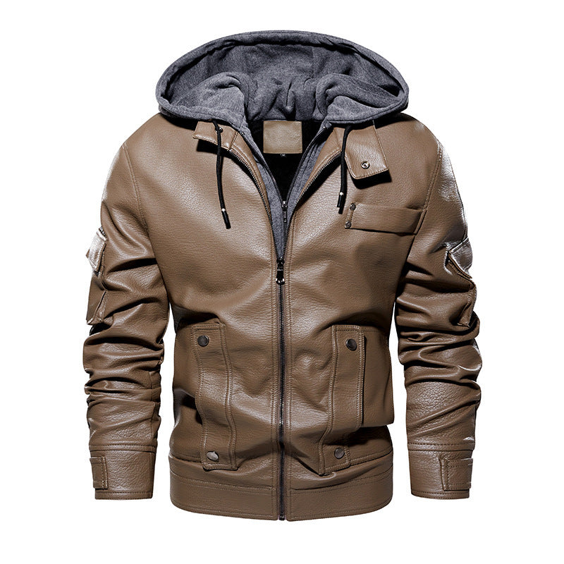 Men's US Size Leather Coat Fashionable Warm