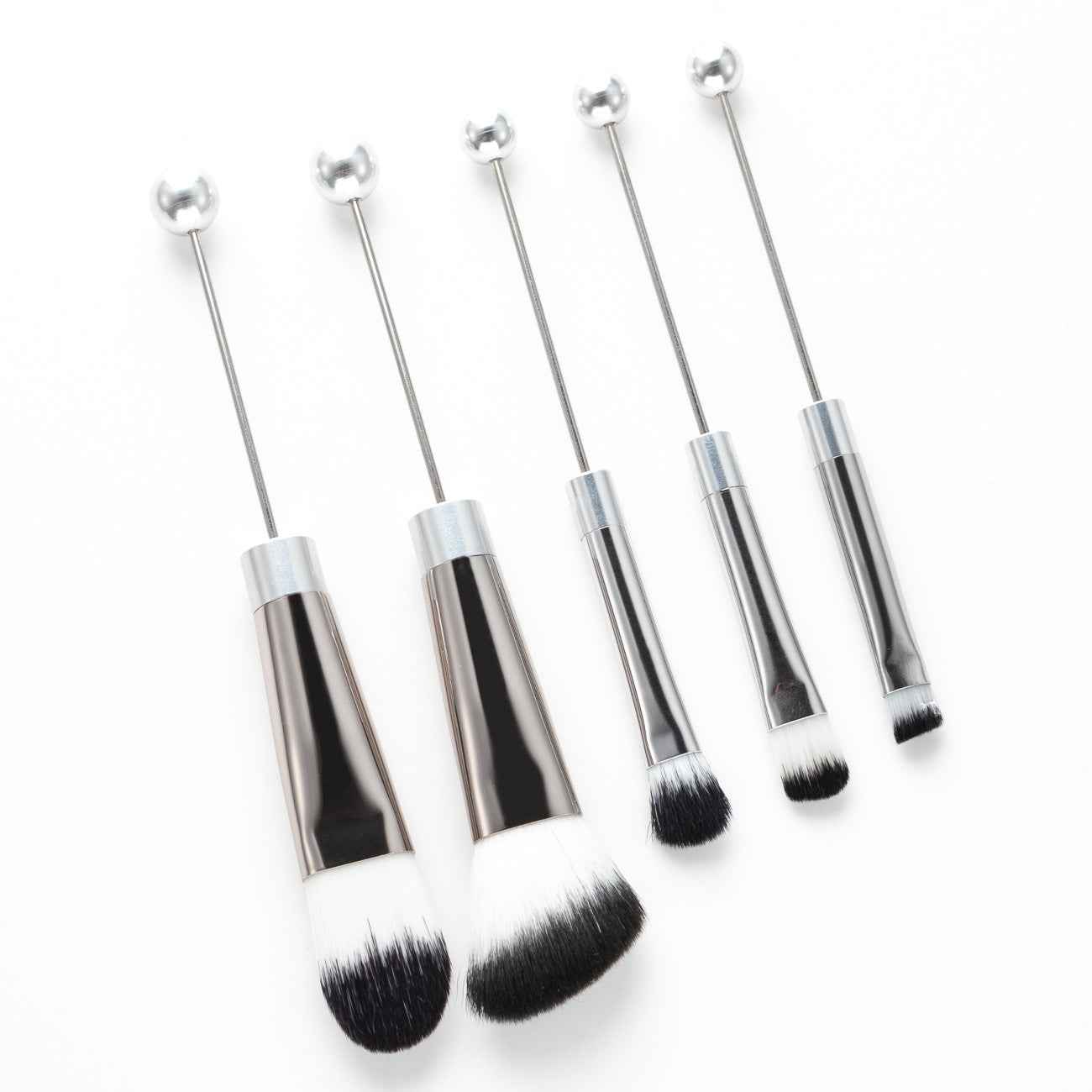 5 PCS Beaded Makeup Brush With Metal Handle Suit Makeup Tools