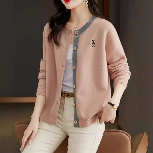 Round Neck Wool Knit Cardigan Women's Loose Western Style Outer Wear