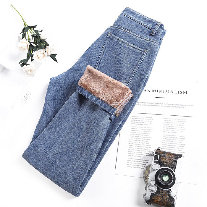 Jeans in pile Pantaloni larghi a gamba dritta da donna