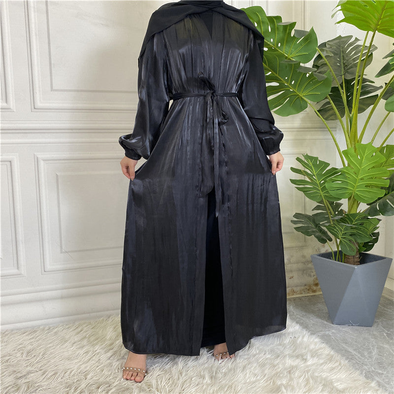 Shiny Silk Lace Up Cardigan Robe