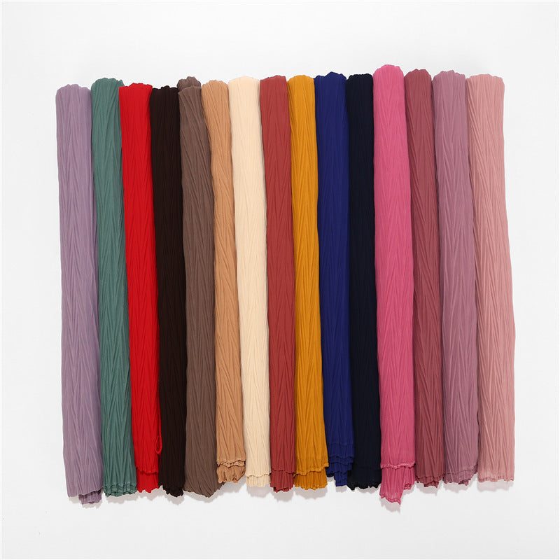 Fashion Pearl Chiffon Pleated Head Gauze Scarf