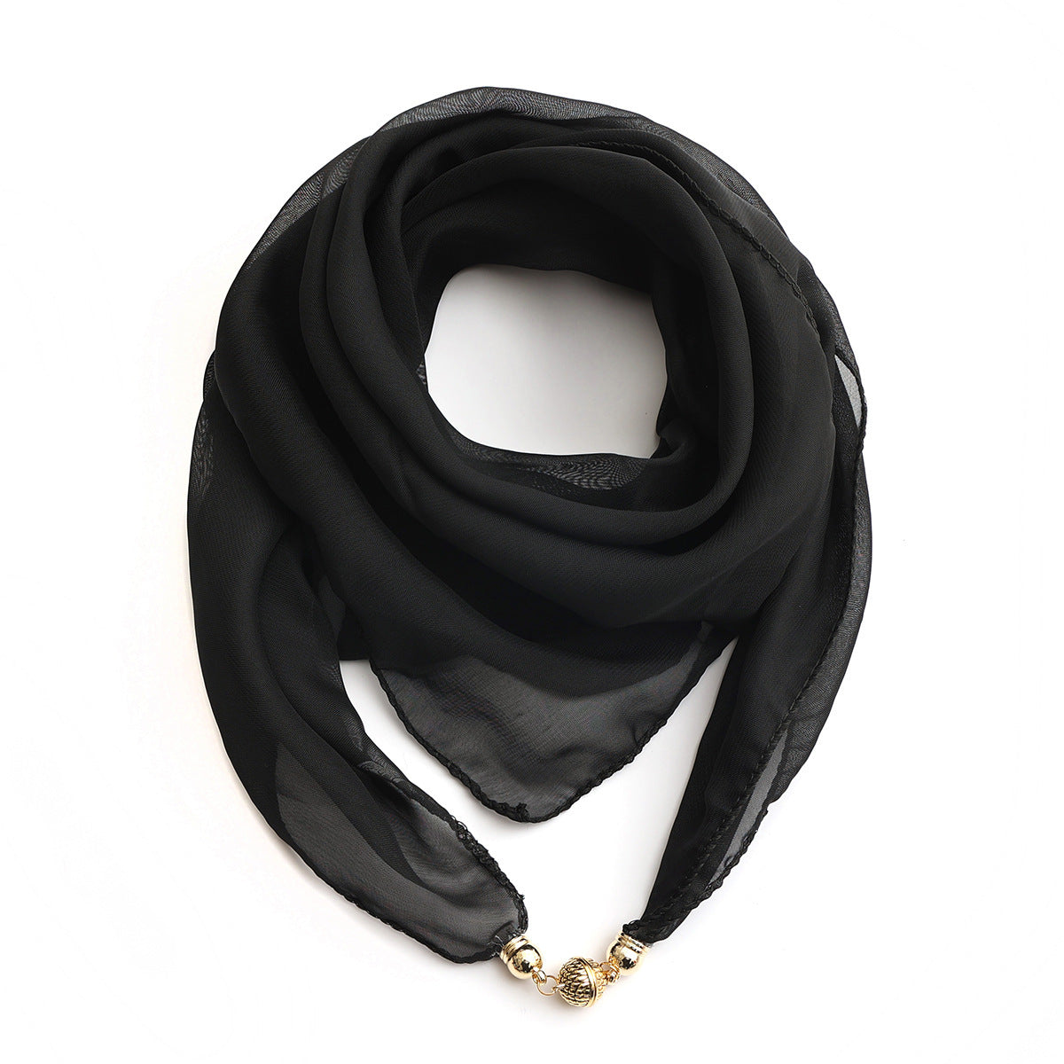 Fashion Monochrome Golden Ball Chiffon Magnetic Buckle Silk Scarf