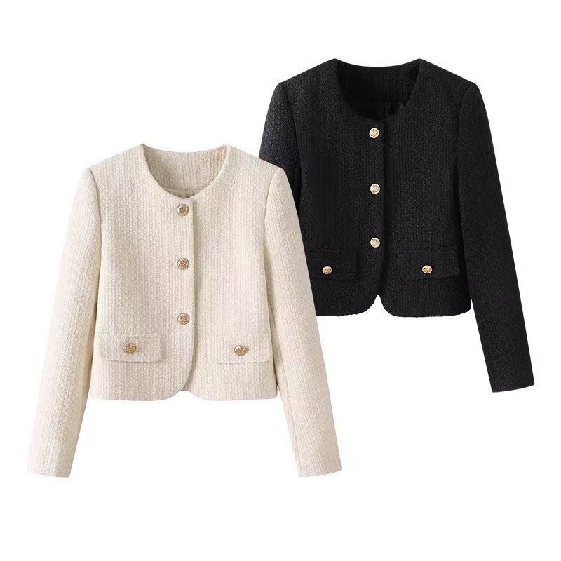 Women French Style Retro Crew Neck Jacket