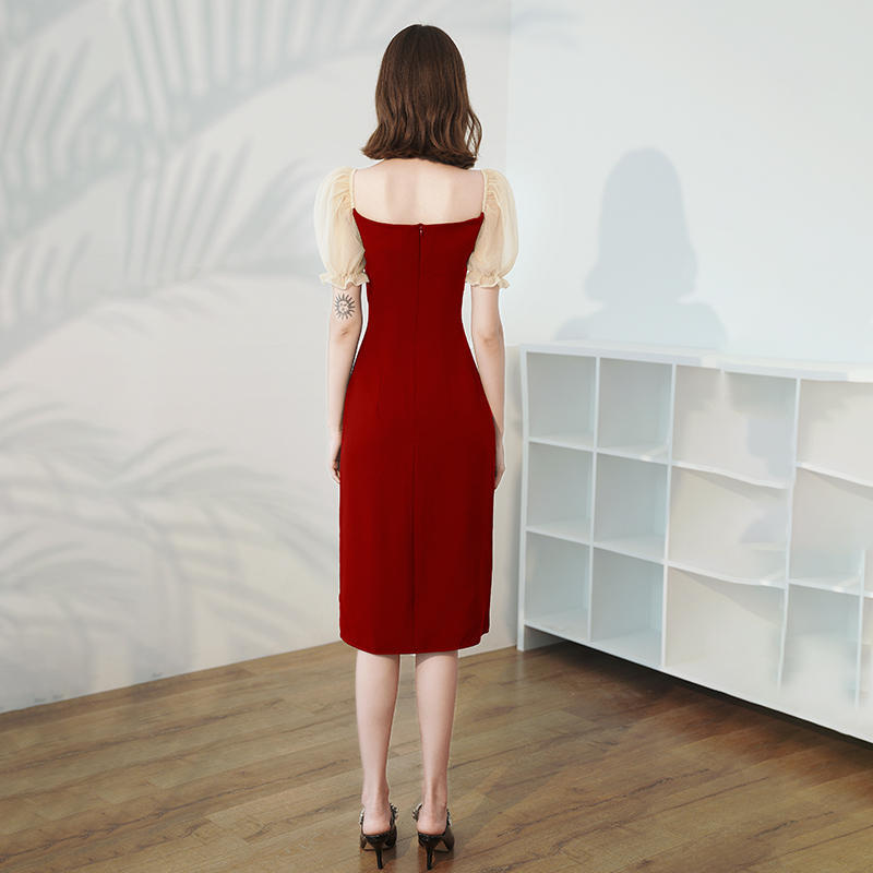 Burgundy Medium Length Dress For Women