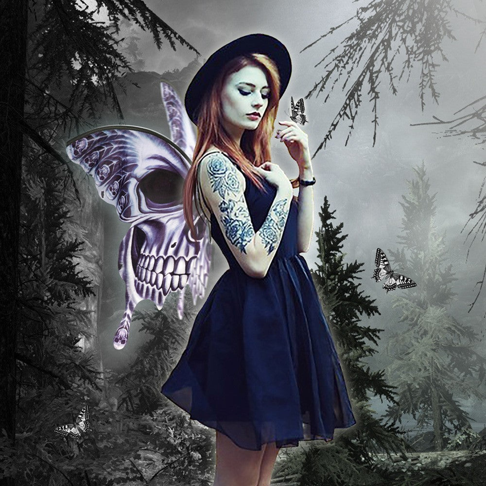 Halloween Butterfly Wings Flowing Skull