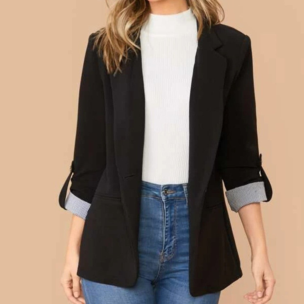 Fashion Patchwork Lapel Slim Fit Ladies Cardigan