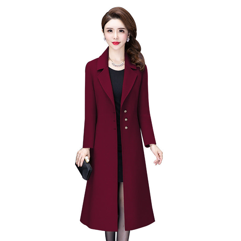 Overknee Mid-length Temperament Coat Female Slim Fit Woolen