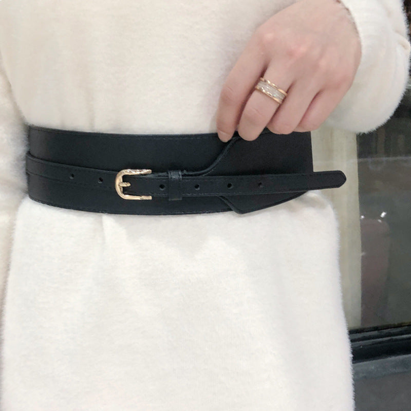 Women's coat belt leather simple decorative dress waist black