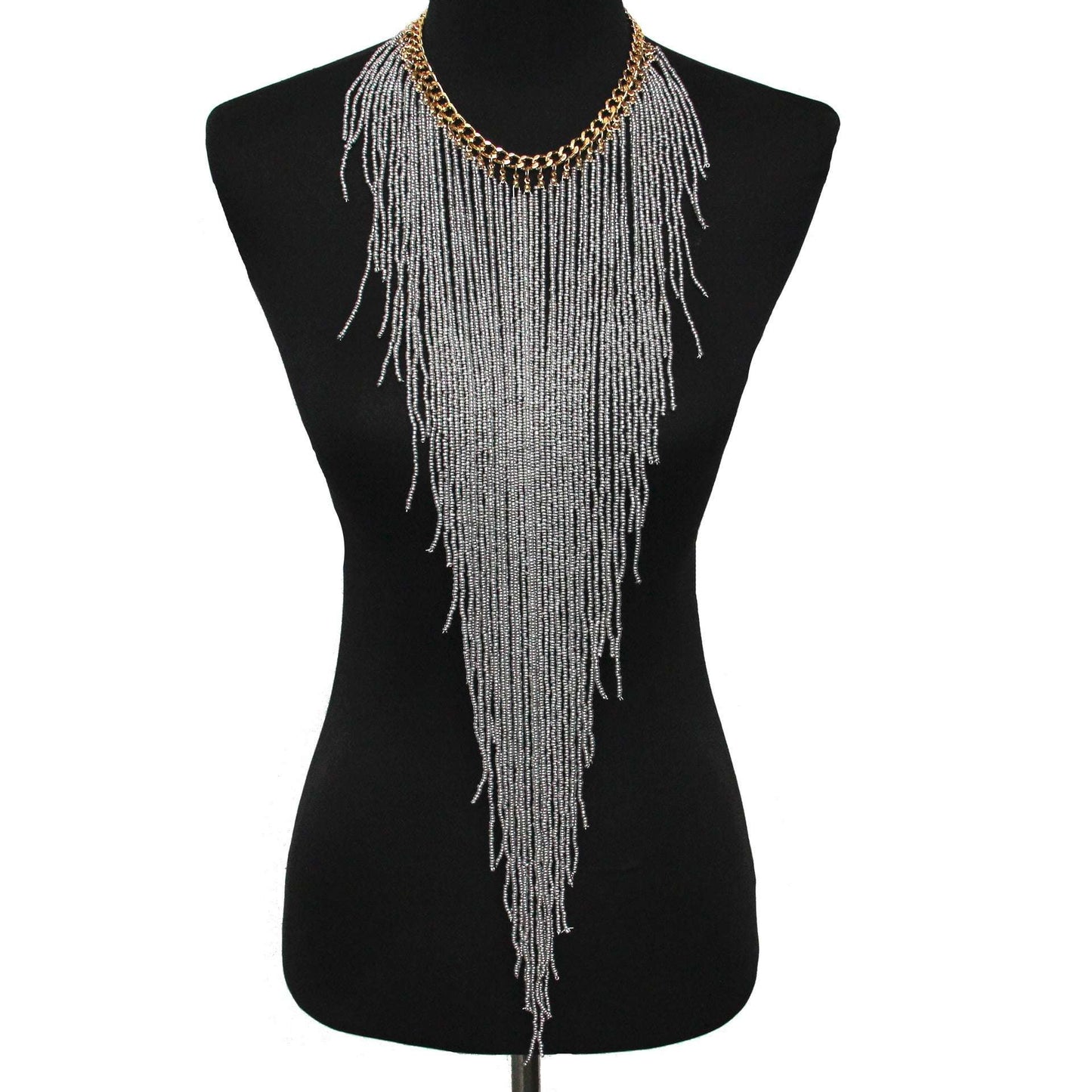 Ethnic Style Long Rice Bead Tassel Necklace Bohemia Exaggerated Performance Necklace Earring Set