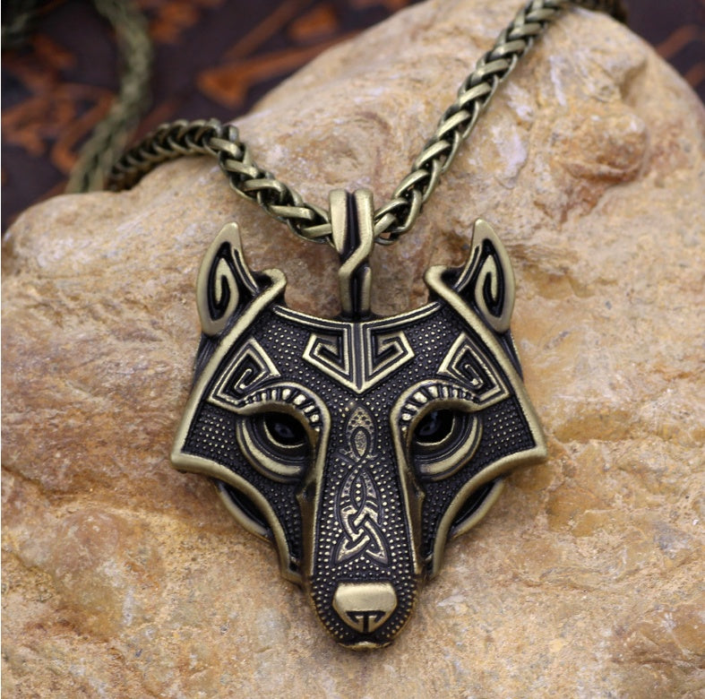 Viking Wolf Head Amulet Pendant Necklace