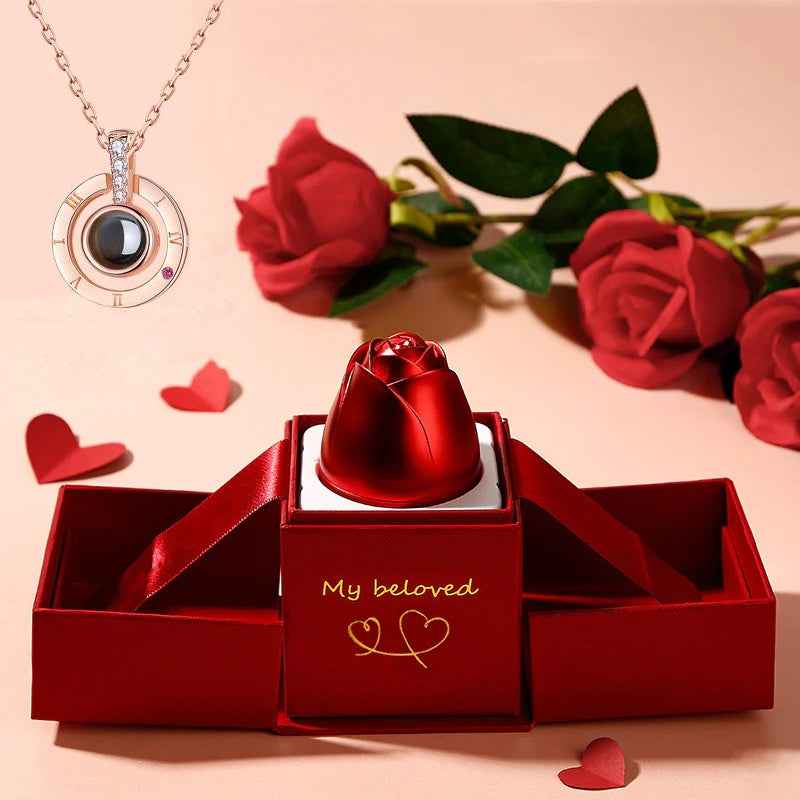 Metal Rose Jewelry Gift Box Necklace