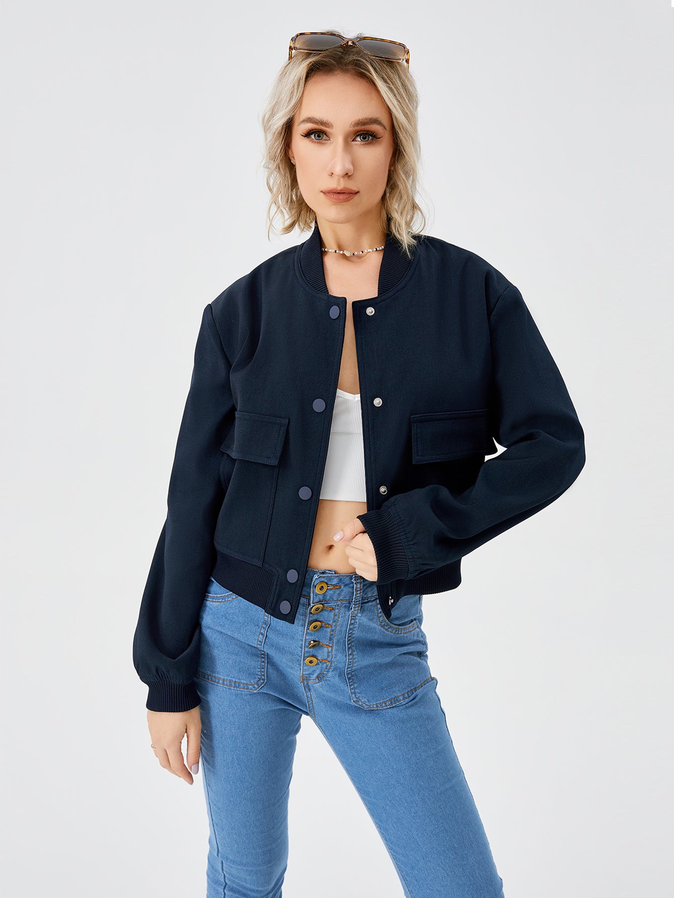 Women Lightweight Casual Cropped Bomber Jacket