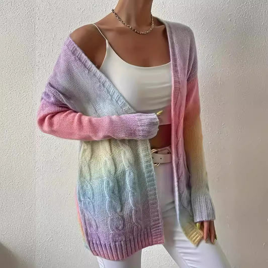 Plus Size Women's Knitted Gradient Trend Fashion Cardigan