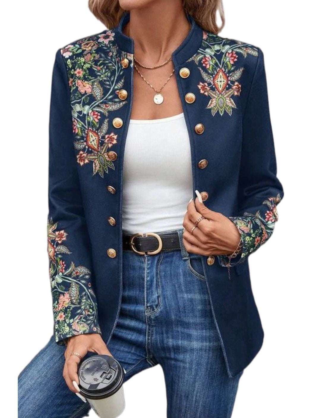 Women Printed Suit Jacket Cross