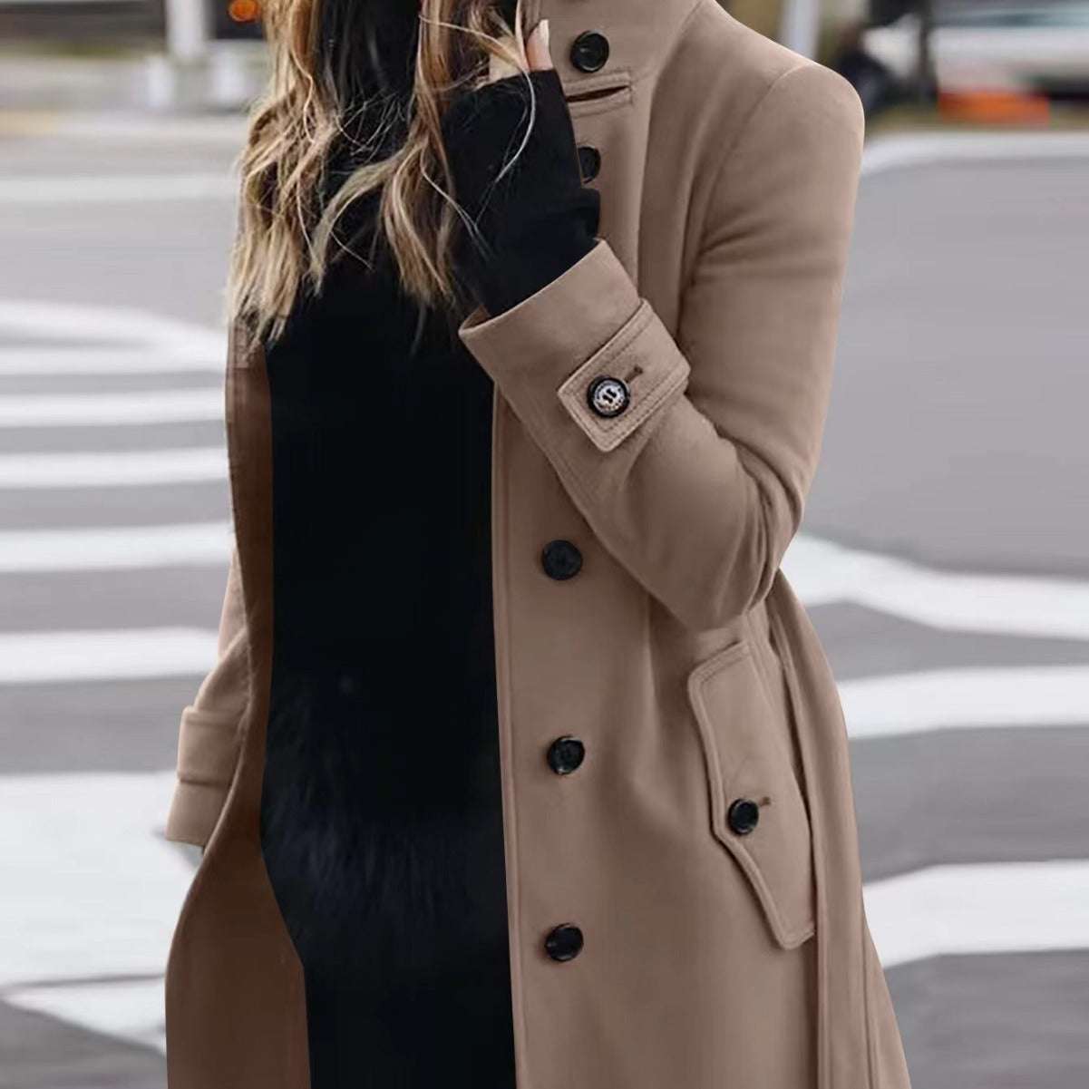 Women Slim-fit Woolen Coat