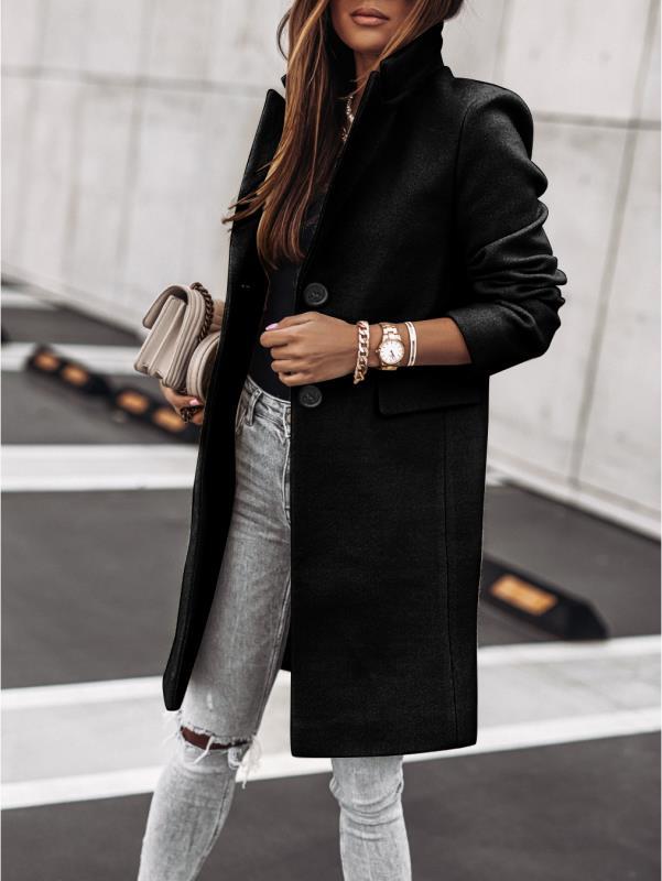 Autumn And Winter Simplicity Long Sleeve Button Woolen Coat