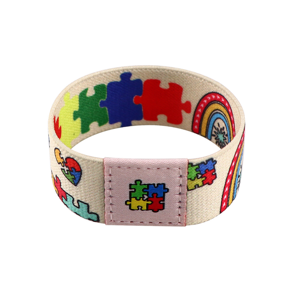 Colorful Puzzle Elastic Wrist Strap Care Autism Sports Elastic Cartoon Bracelet Washable Elastic