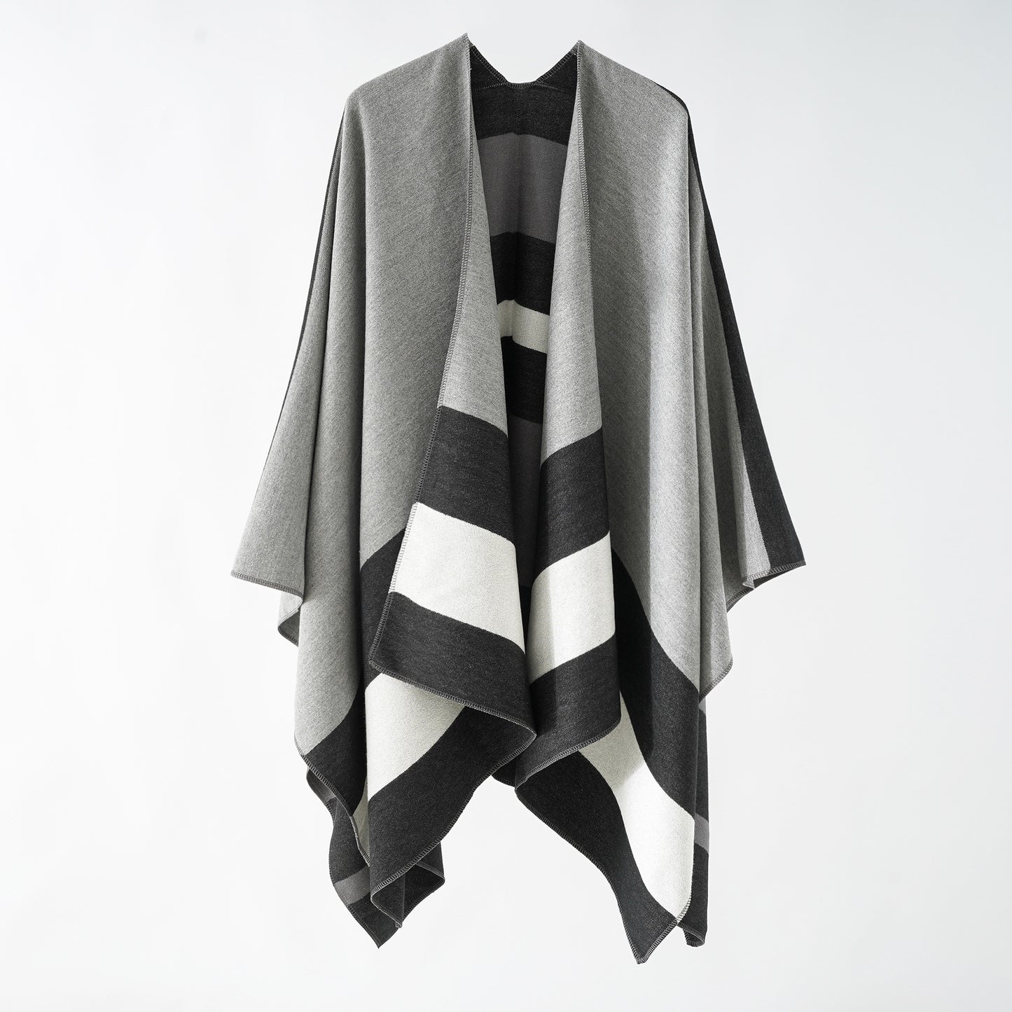 Double-sided Color Matching Plaid Cashmere-like Shawl Outer Match Cape Coat