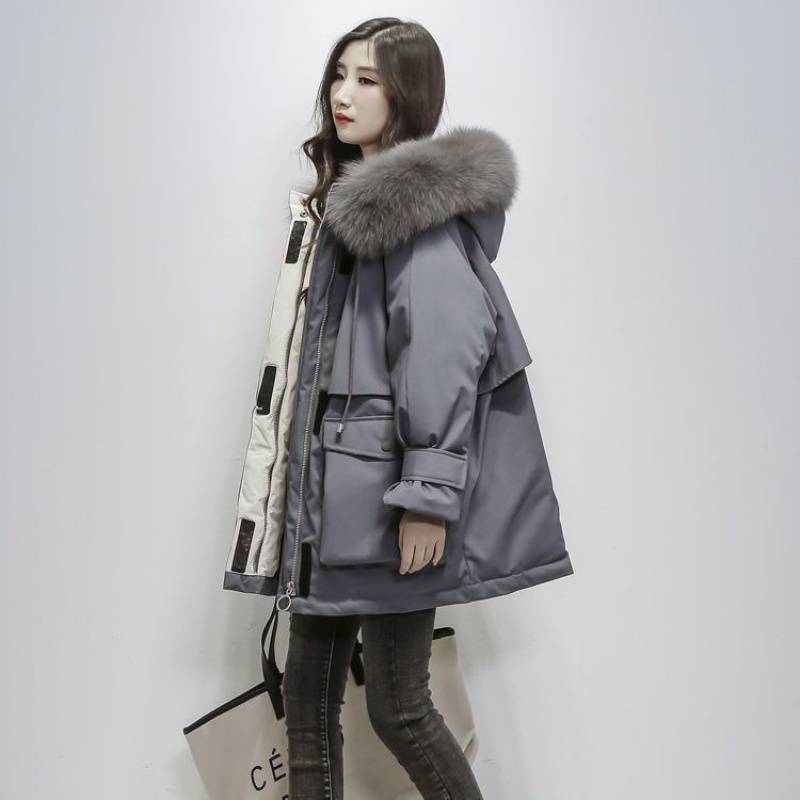 Women Mid-length Down Cotton-padded Jacket Loose Thick Cotton Coat