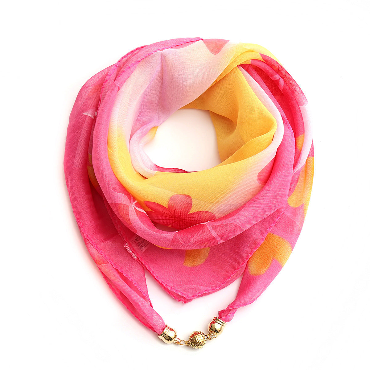 Fashion Monochrome Golden Ball Chiffon Magnetic Buckle Silk Scarf