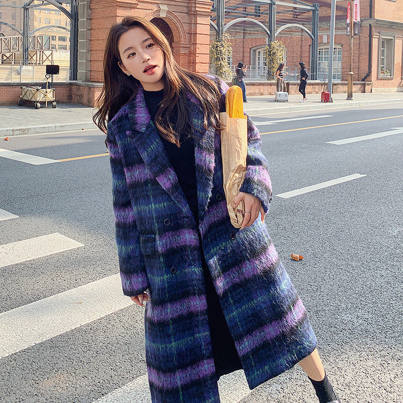 Retro Plaid Woolen Coat Women