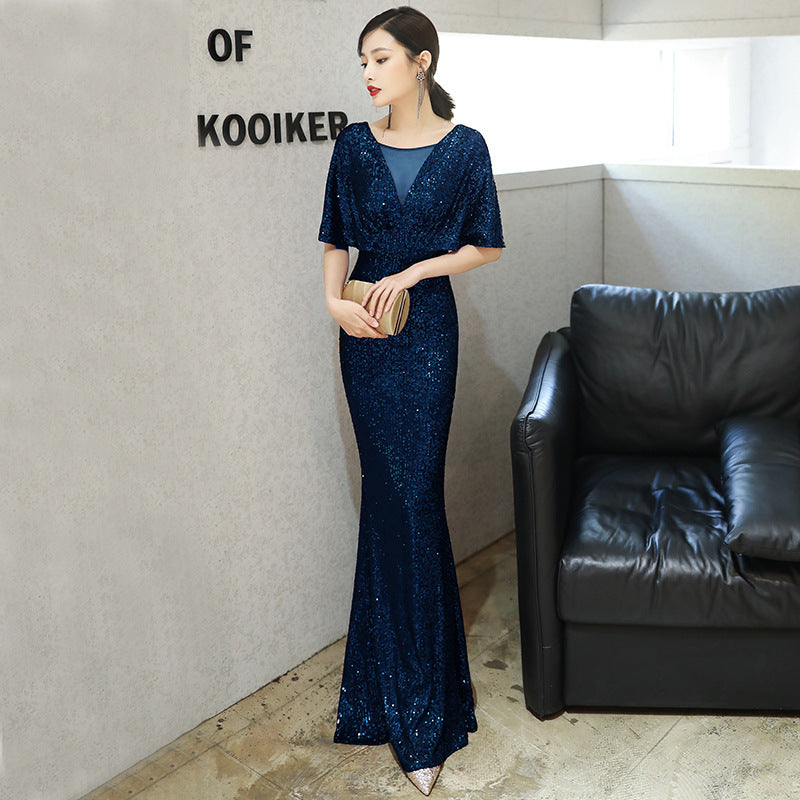 Dark green evening dress female annual party temperament