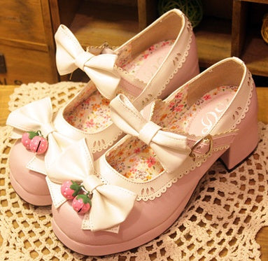 Lolita lolita strawberry bell round head thick with bow women's shoes