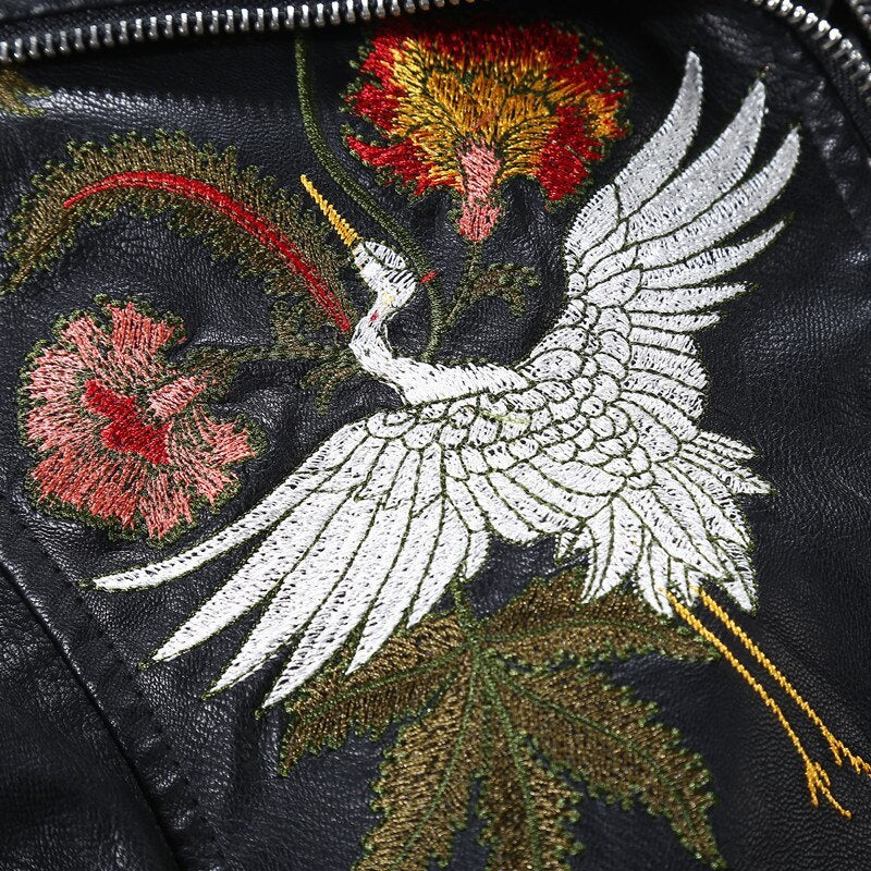 Embroidered leather jacket