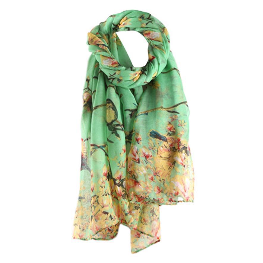 New Fashion Tree Branch And Bird Print Pattern Scarf