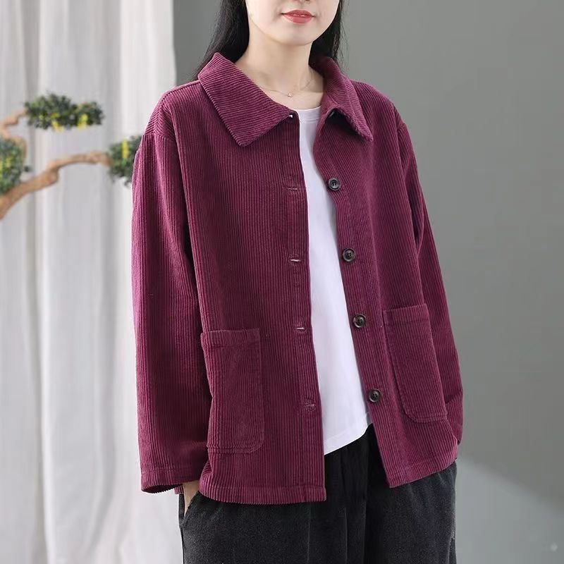 Women Plaid Corduroy Cardigan