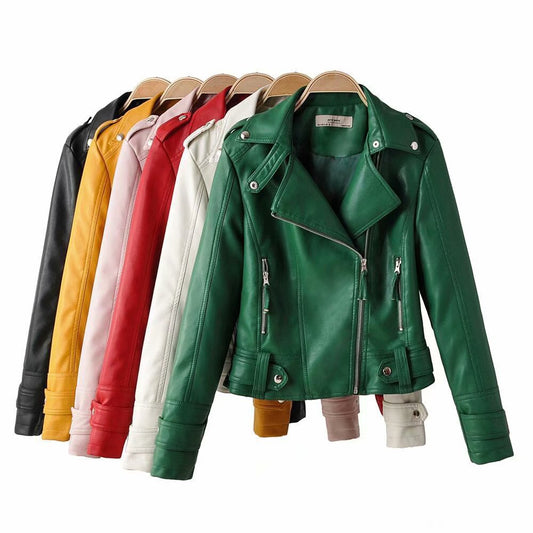 Short PU motorcycle leather jacket