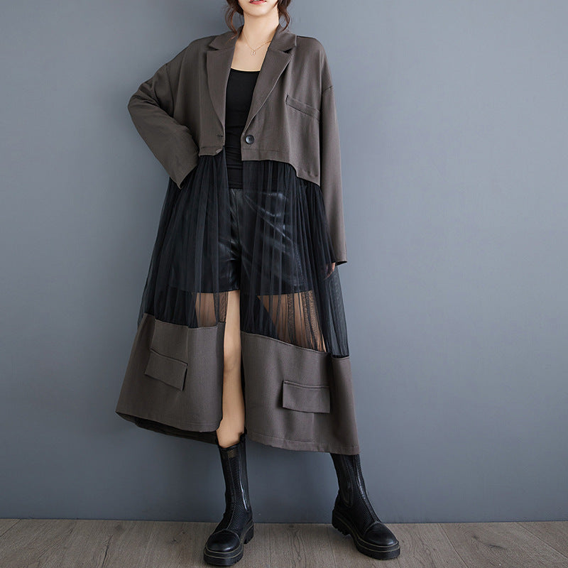 Casual Patchwork Mesh Hollow Suit Skirt