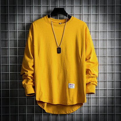 Men's Long Sleeve Loose Top - Trendy Solid Color Round Neck Fashion Top