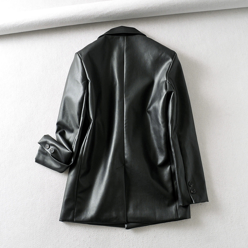 Ins European and American women's clothing faux leather loose suit jacket