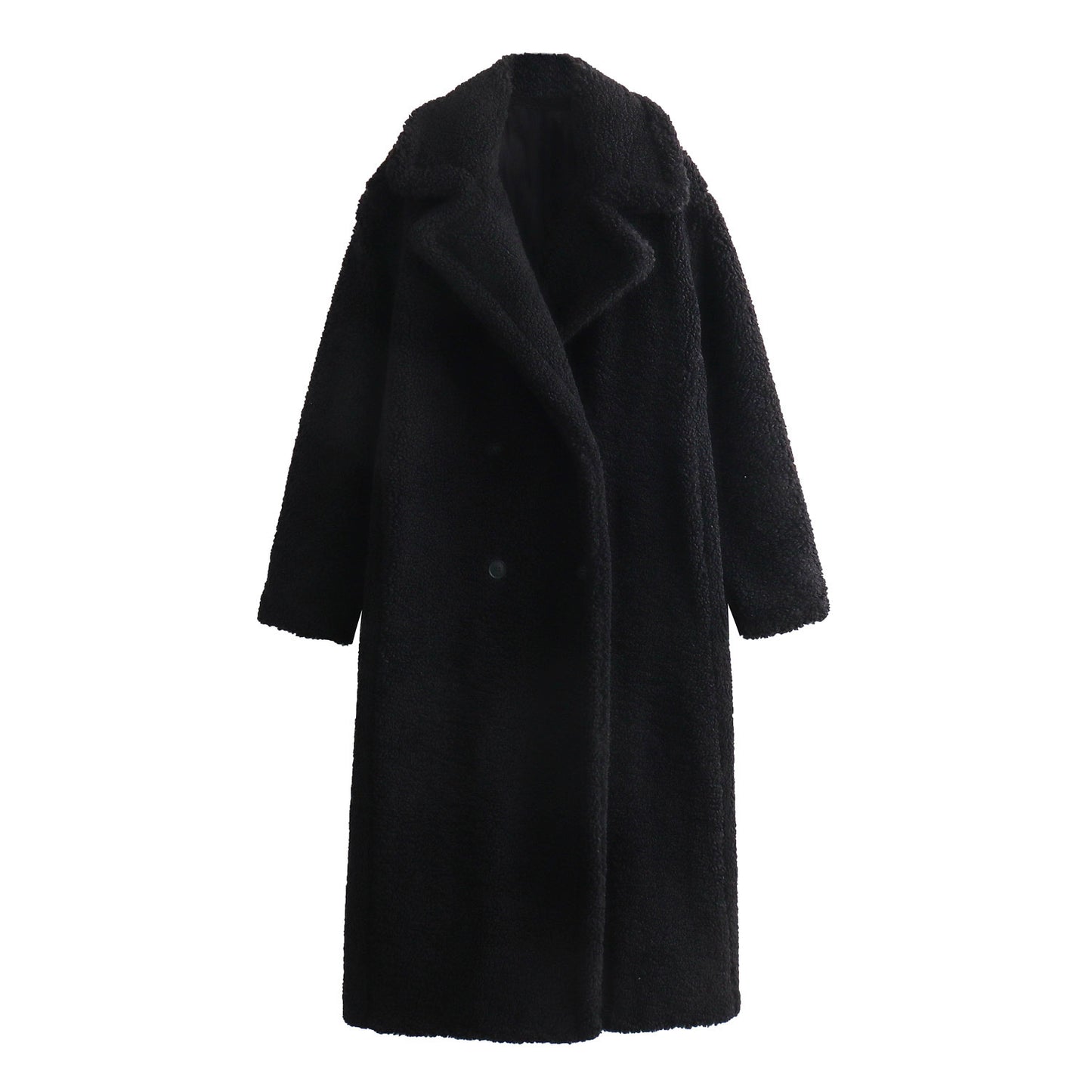 Women Autumn Fleece Double Row Ornament Loose Coat