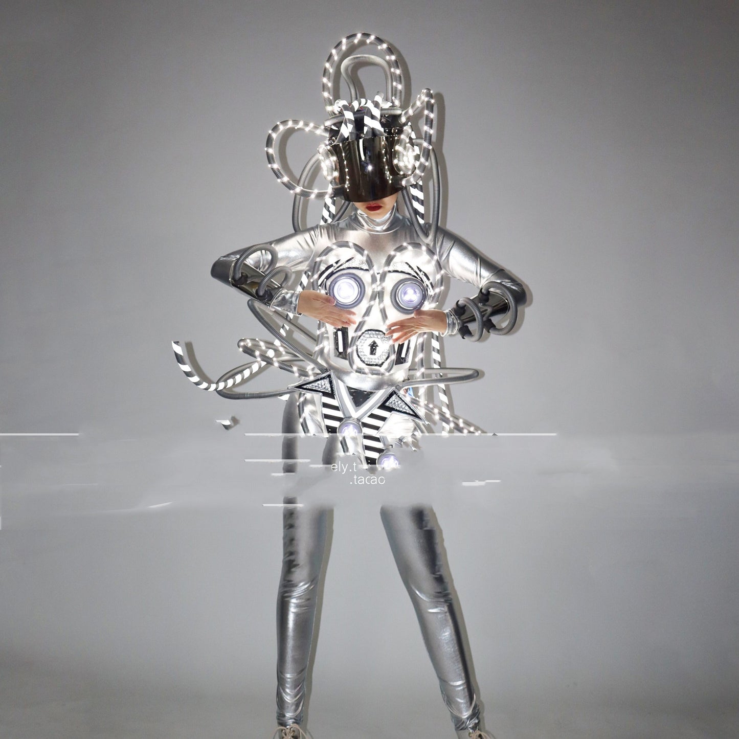 Cyberpunk Performance Suit Luminous Led Silver