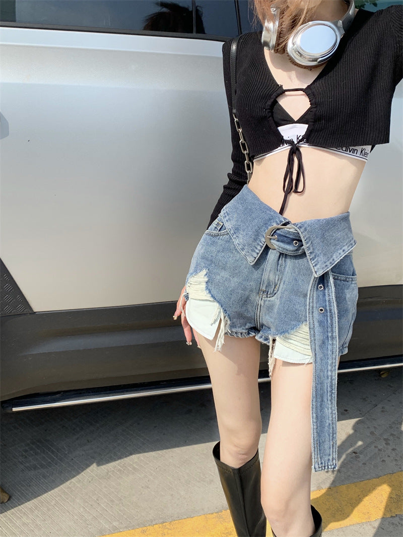 Hot Girl Retro Tattered Jeans Jeans Women's Spring Wide Leg