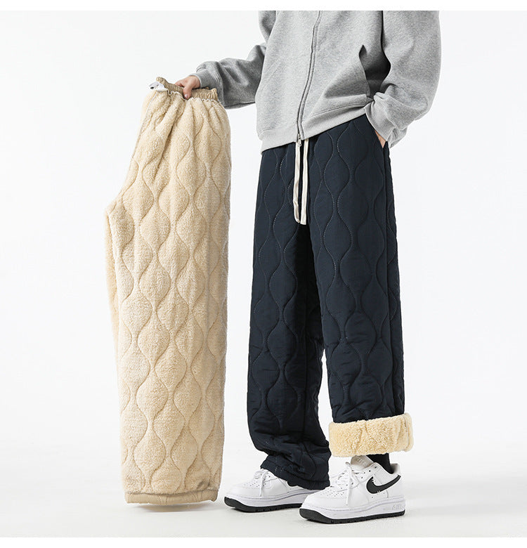 Retro Rhombus Thickened Cotton Pants Men And Women Warm Straight-leg Pants