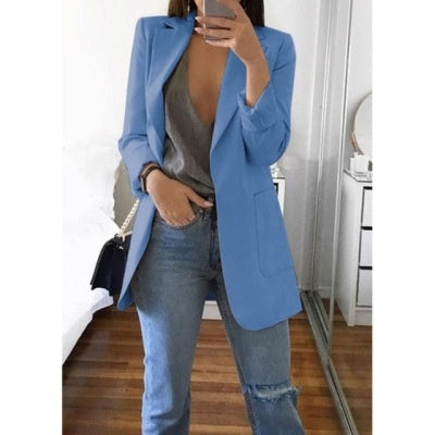 Women Lapel Slim Cardigan Blazer