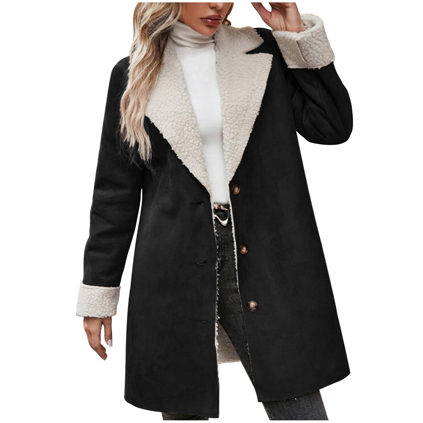 Long Sleeve Lapel Thickening Plush Coat