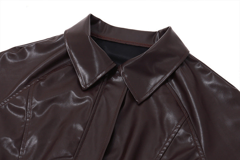 Elegant Retro Zipper PU Leather American Casual Jacket Coat