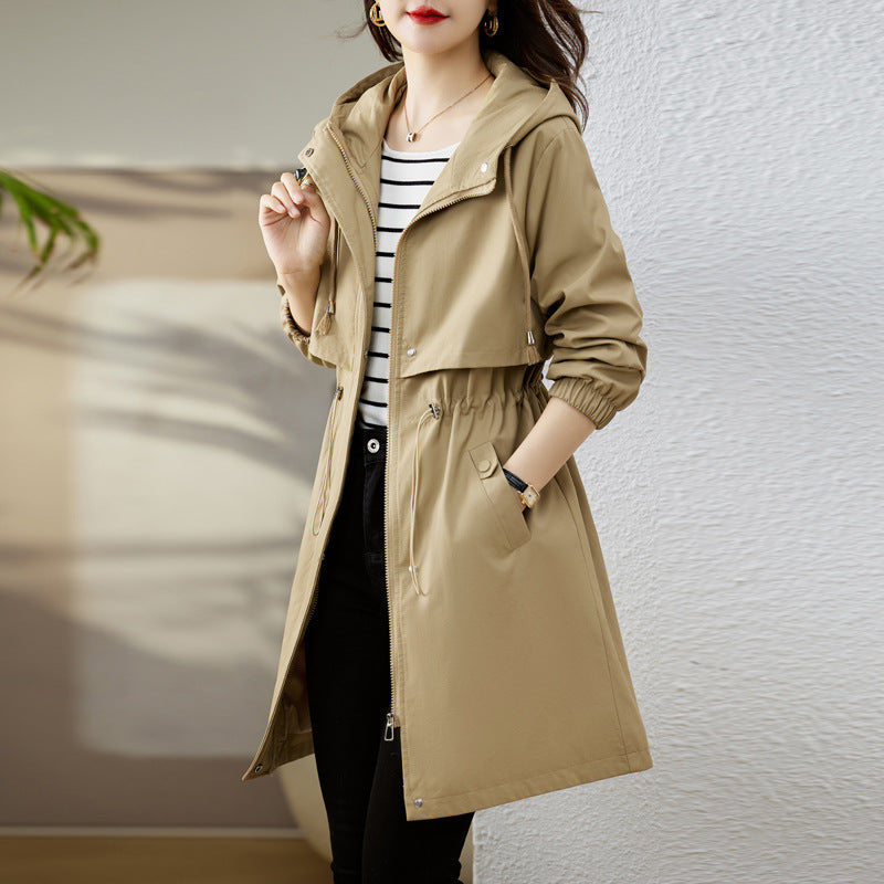 Early Autumn Casual Women's Windbreaker Loose Hooded Fashion Mid-length Slimming Coat