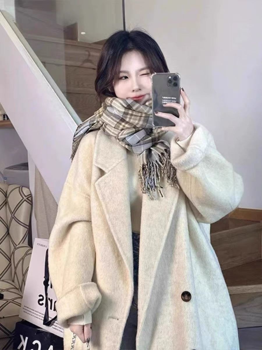 Women Velvet Double-sided Wool Almond Coat