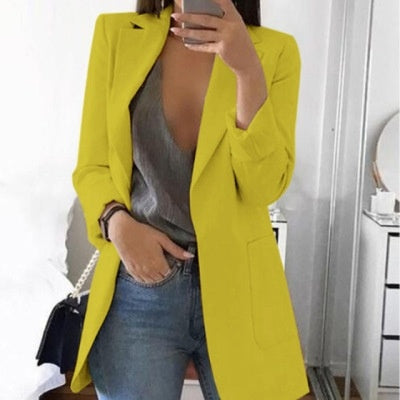 Women Lapel Slim Cardigan Blazer