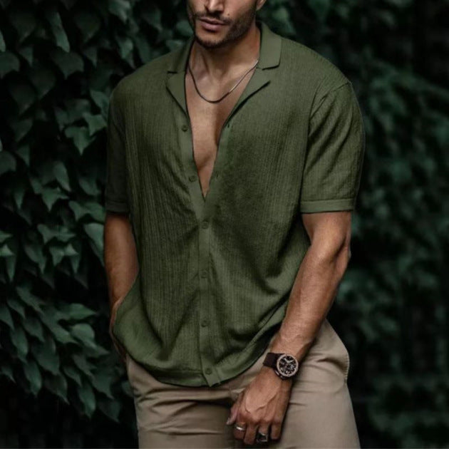 Casual Loose Cardigan Short Sleeve Solid Color T-shirt Men