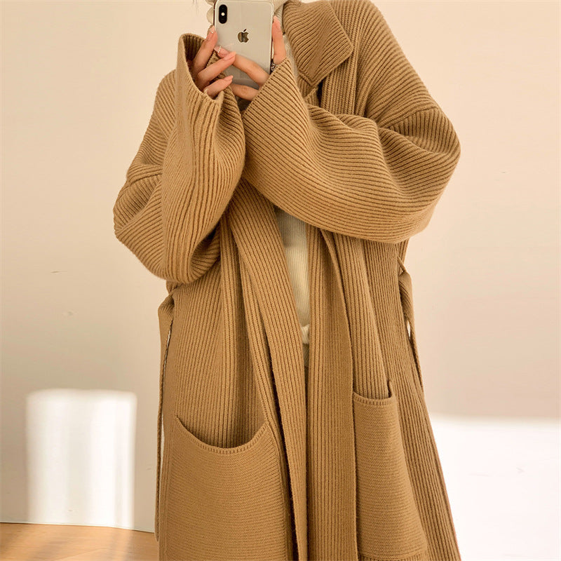 Long Thickened Sweater Women's Coat Loose Knitted Cardigan