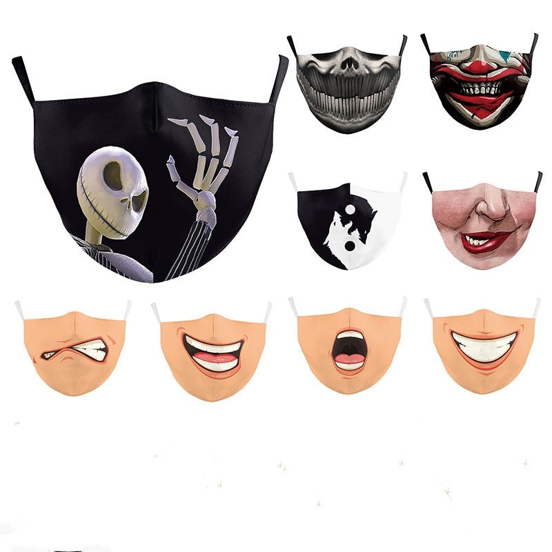 Digital Printing Halloween Funny Face Skull Double-layer Mask