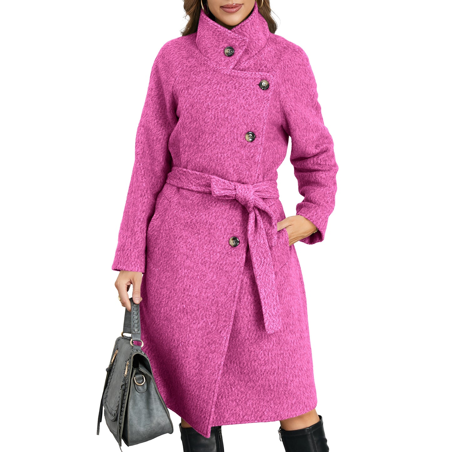 Solid Color Woolen Coat Warm Thickened