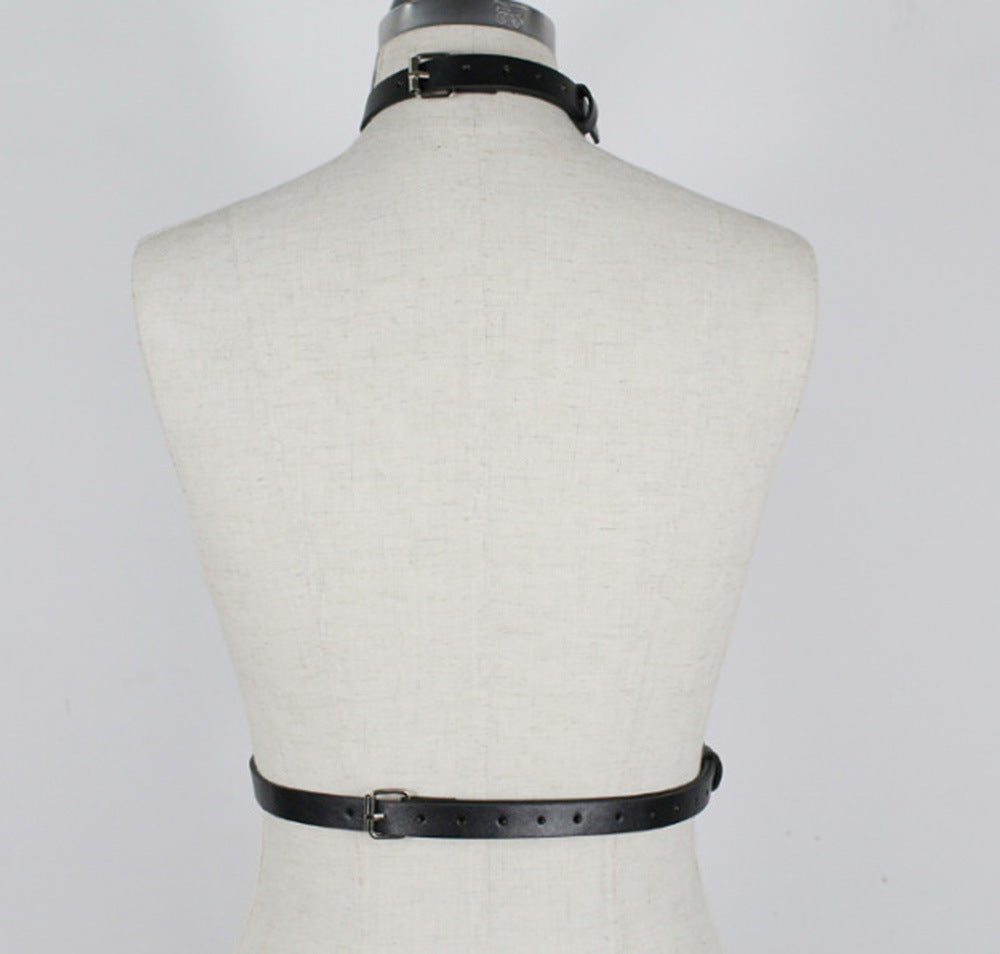 Women's Leather Round Neck Integrated Adjustable Belt